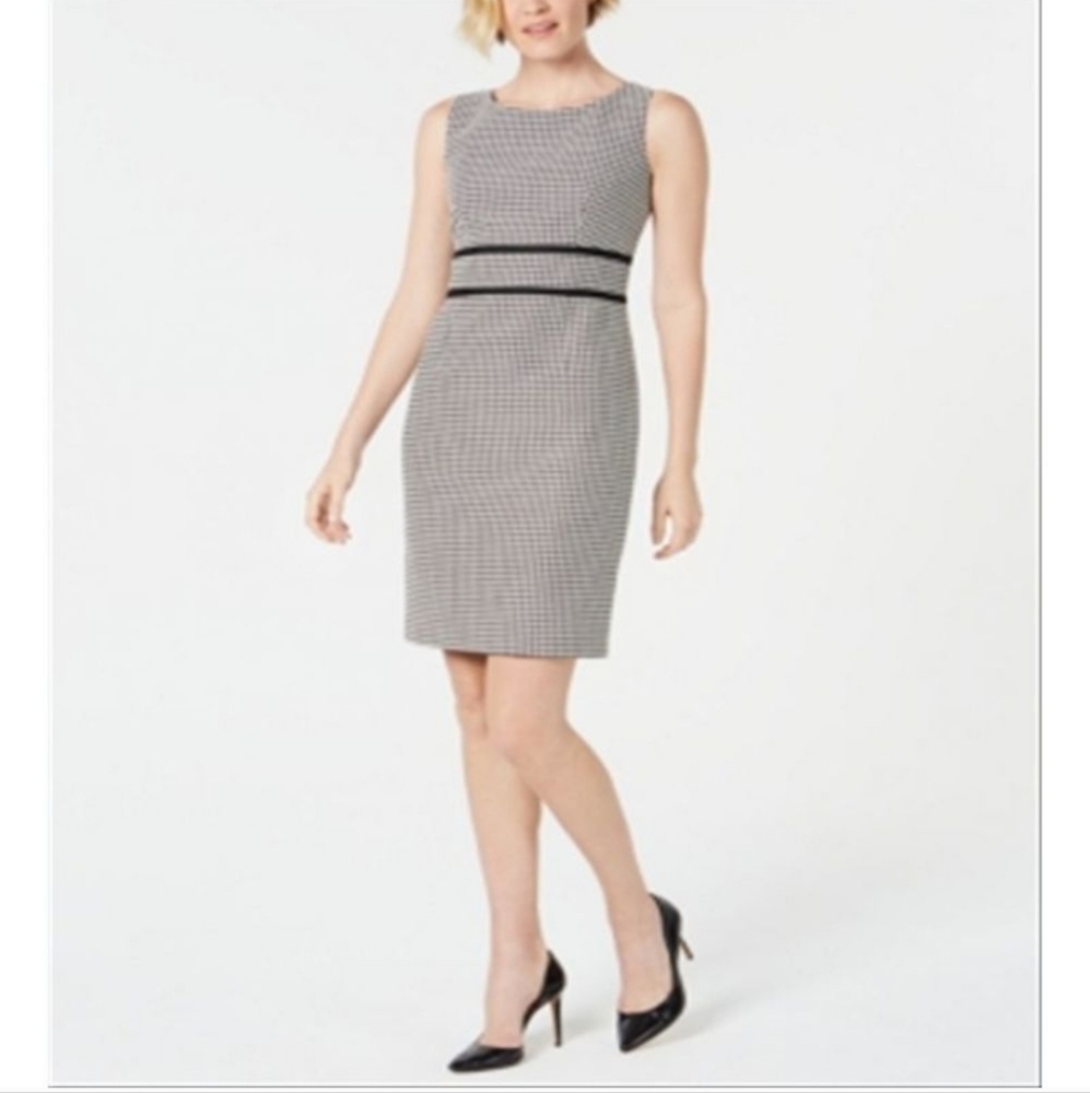 Kasper Black and White Geo Print Sleeveless Scoop Neck Midi Dress sz 10 Office